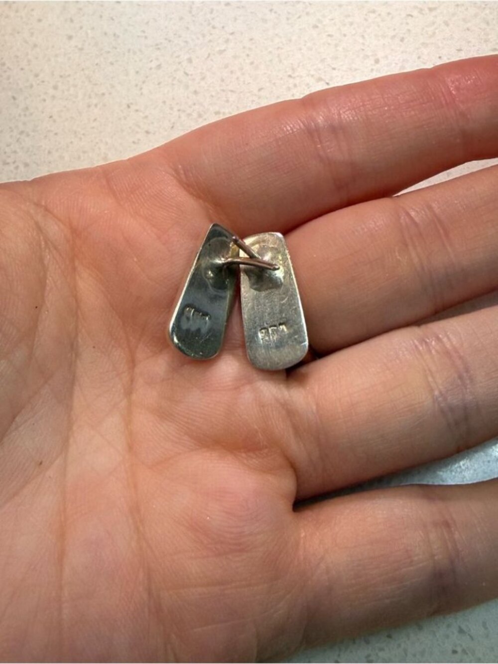 Vintage Sterling Silver 925 Mother of Pearl Inlay Pierced Earring Stud - Picture 3 of 4